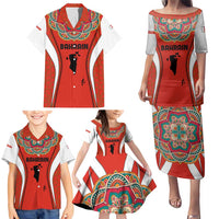 Bahrain Mandala Pattern Family Matching Puletasi and Hawaiian Shirt with National Map and Arabic Geometric Design