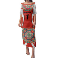 Bahrain Mandala Pattern Family Matching Puletasi and Hawaiian Shirt with National Map and Arabic Geometric Design