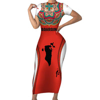 Bahrain Mandala Pattern Family Matching Short Sleeve Bodycon Dress and Hawaiian Shirt with National Map and Arabic Geometric Design