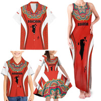 Bahrain Mandala Pattern Family Matching Tank Maxi Dress and Hawaiian Shirt with National Map and Arabic Geometric Design