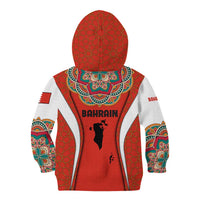 Bahrain Mandala Pattern Kid Hoodie with National Map and Arabic Geometric Design