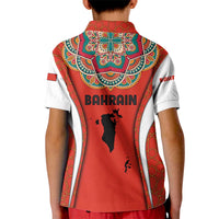 Bahrain Mandala Pattern Kid Polo Shirt with National Map and Arabic Geometric Design