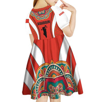 Bahrain Mandala Pattern Kid Short Sleeve Dress with National Map and Arabic Geometric Design