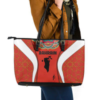 Bahrain Mandala Pattern Leather Tote Bag with National Map and Arabic Geometric Design