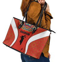 Bahrain Mandala Pattern Leather Tote Bag with National Map and Arabic Geometric Design