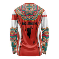 Bahrain Mandala Pattern Long Sleeve Shirt with National Map and Arabic Geometric Design