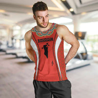 Bahrain Mandala Pattern Men Tank Top with National Map and Arabic Geometric Design