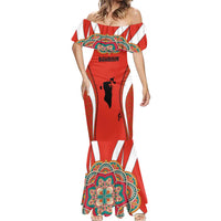 Bahrain Mandala Pattern Mermaid Dress with National Map and Arabic Geometric Design