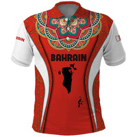 Bahrain Mandala Pattern Polo Shirt with National Map and Arabic Geometric Design
