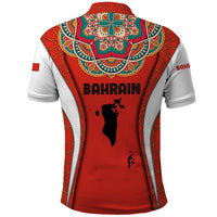 Bahrain Mandala Pattern Polo Shirt with National Map and Arabic Geometric Design