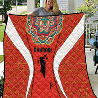 Bahrain Mandala Pattern Quilt with National Map and Arabic Geometric Design