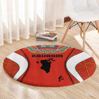Bahrain Mandala Pattern Round Carpet with National Map and Arabic Geometric Design