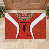 Bahrain Mandala Pattern Rubber Doormat with National Map and Arabic Geometric Design