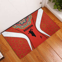 Bahrain Mandala Pattern Rubber Doormat with National Map and Arabic Geometric Design
