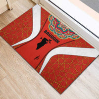 Bahrain Mandala Pattern Rubber Doormat with National Map and Arabic Geometric Design