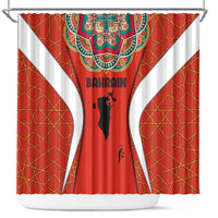 Bahrain Mandala Pattern Shower Curtain with National Map and Arabic Geometric Design