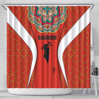 Bahrain Mandala Pattern Shower Curtain with National Map and Arabic Geometric Design