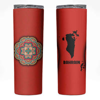 Bahrain Mandala Pattern Skinny Tumbler with National Map and Arabic Geometric Design