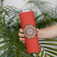 Bahrain Mandala Pattern Skinny Tumbler with National Map and Arabic Geometric Design