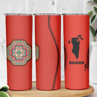 Bahrain Mandala Pattern Skinny Tumbler with National Map and Arabic Geometric Design