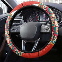 Bahrain Mandala Pattern Steering Wheel Cover with National Map and Arabic Geometric Design