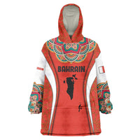 Bahrain Mandala Pattern Wearable Blanket Hoodie with National Map and Arabic Geometric Design