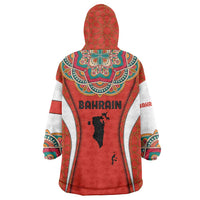 Bahrain Mandala Pattern Wearable Blanket Hoodie with National Map and Arabic Geometric Design