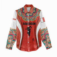Bahrain Mandala Pattern Women Casual Shirt with National Map and Arabic Geometric Design