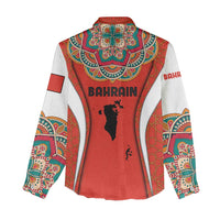Bahrain Mandala Pattern Women Casual Shirt with National Map and Arabic Geometric Design