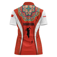 Bahrain Mandala Pattern Women Polo Shirt with National Map and Arabic Geometric Design