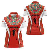 Bahrain Mandala Pattern Women Polo Shirt with National Map and Arabic Geometric Design