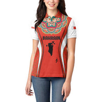 Bahrain Mandala Pattern Women Polo Shirt with National Map and Arabic Geometric Design