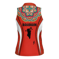 Bahrain Mandala Pattern Women Sleeveless Polo Shirt with National Map and Arabic Geometric Design