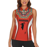 Bahrain Mandala Pattern Women Sleeveless Polo Shirt with National Map and Arabic Geometric Design