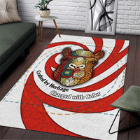 Bahrain Tribal Camel Area Rug with Red Mosaic Swirl and Heritage Slogan