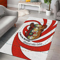 Bahrain Tribal Camel Area Rug with Red Mosaic Swirl and Heritage Slogan