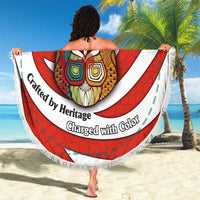Bahrain Tribal Camel Beach Blanket with Red Mosaic Swirl and Heritage Slogan