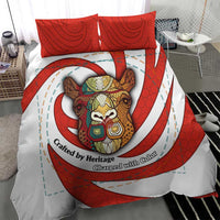 Bahrain Tribal Camel Bedding Set with Red Mosaic Swirl and Heritage Slogan