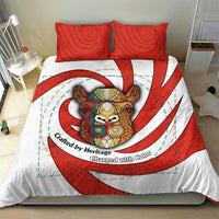 Bahrain Tribal Camel Bedding Set with Red Mosaic Swirl and Heritage Slogan