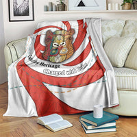 Bahrain Tribal Camel Blanket with Red Mosaic Swirl and Heritage Slogan