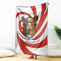 Bahrain Tribal Camel Blanket with Red Mosaic Swirl and Heritage Slogan