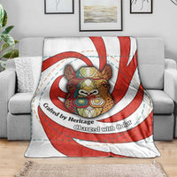 Bahrain Tribal Camel Blanket with Red Mosaic Swirl and Heritage Slogan