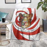 Bahrain Tribal Camel Blanket with Red Mosaic Swirl and Heritage Slogan