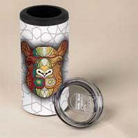 Bahrain Tribal Camel 4 in 1 Can Cooler Tumbler with Red Mosaic Swirl and Heritage Slogan