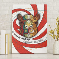 Bahrain Tribal Camel Canvas Wall Art with Red Mosaic Swirl and Heritage Slogan