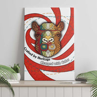 Bahrain Tribal Camel Canvas Wall Art with Red Mosaic Swirl and Heritage Slogan