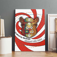 Bahrain Tribal Camel Canvas Wall Art with Red Mosaic Swirl and Heritage Slogan