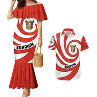 Bahrain Tribal Camel Couples Matching Mermaid Dress and Hawaiian Shirt with Red Mosaic Swirl and Heritage Slogan