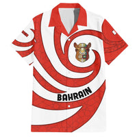 Bahrain Tribal Camel Family Matching Off The Shoulder Long Sleeve Dress and Hawaiian Shirt with Red Mosaic Swirl and Heritage Slogan