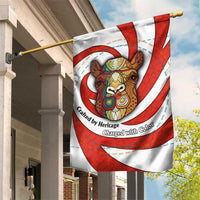 Bahrain Tribal Camel Garden Flag with Red Mosaic Swirl and Heritage Slogan